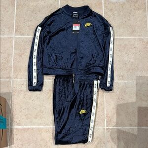 Girls Nike Dark Blue Tracksuit with Yellow Accents